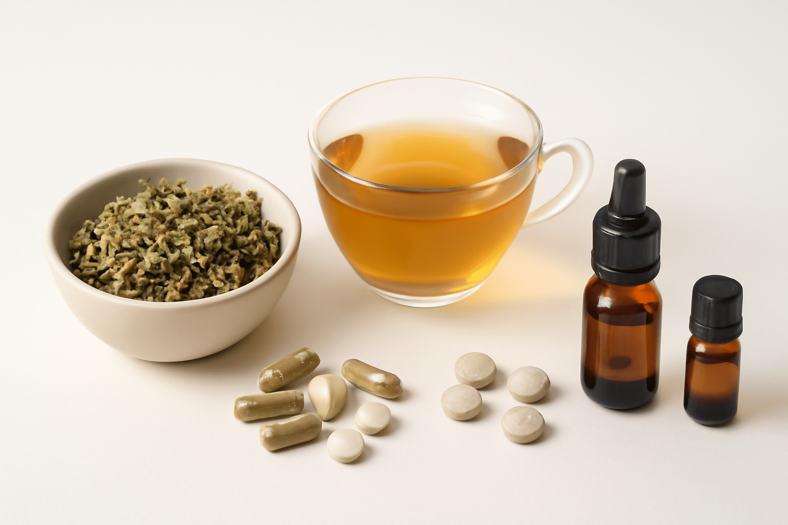 Differentes formes de phytotherapie tisane gelules teinture mere huile essentielle