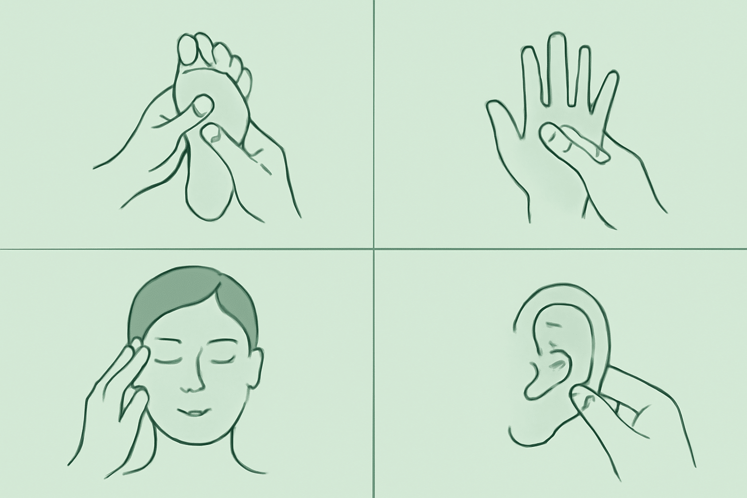 Les 4 types de réflexologie : plantaire, palmaire, faciale et auriculaire